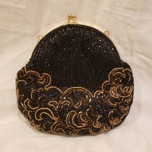 Vintage Black and gold beaded clutch